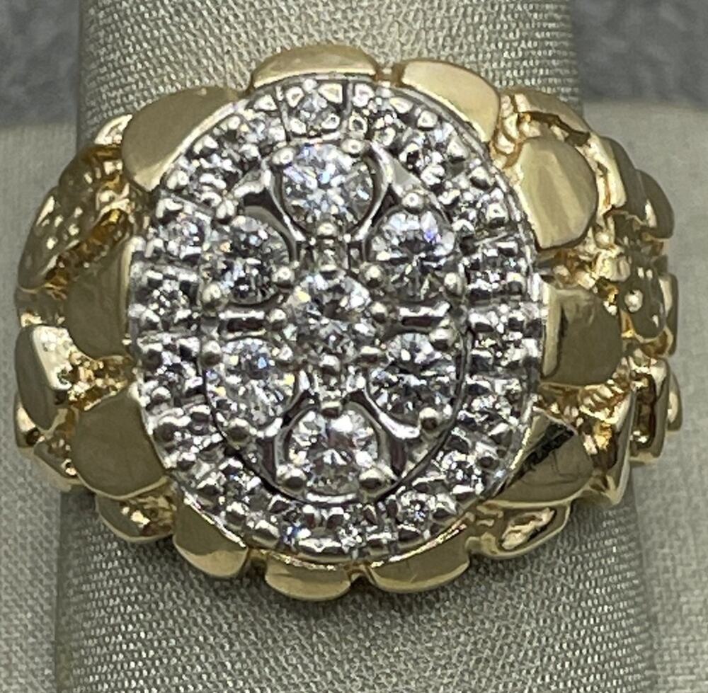 14K Yellow Gold Oval Nugget Style Ring W/ Diamonds (26555)